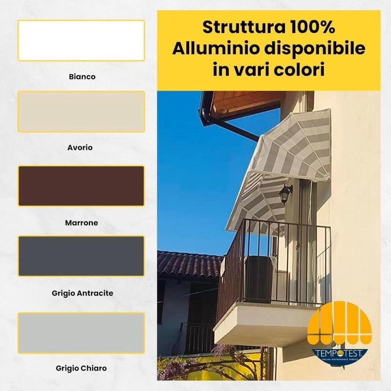 Tenda Sole Cappottina 5 Raggi, Tessuto Tempotest Parà Turchese 77, Larghezza 2,50 x Sporgenza 0,80, UV-Resistente, Impermeabile - Giardino, Balcone