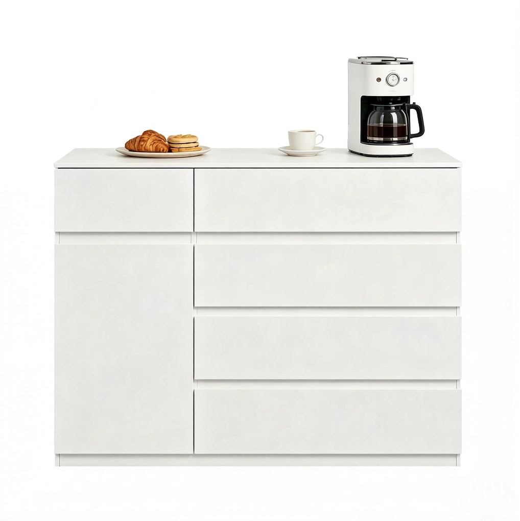 Mobile contenitore bianco moderno con 5 cassetti e armadio, 100x40x80 cm
