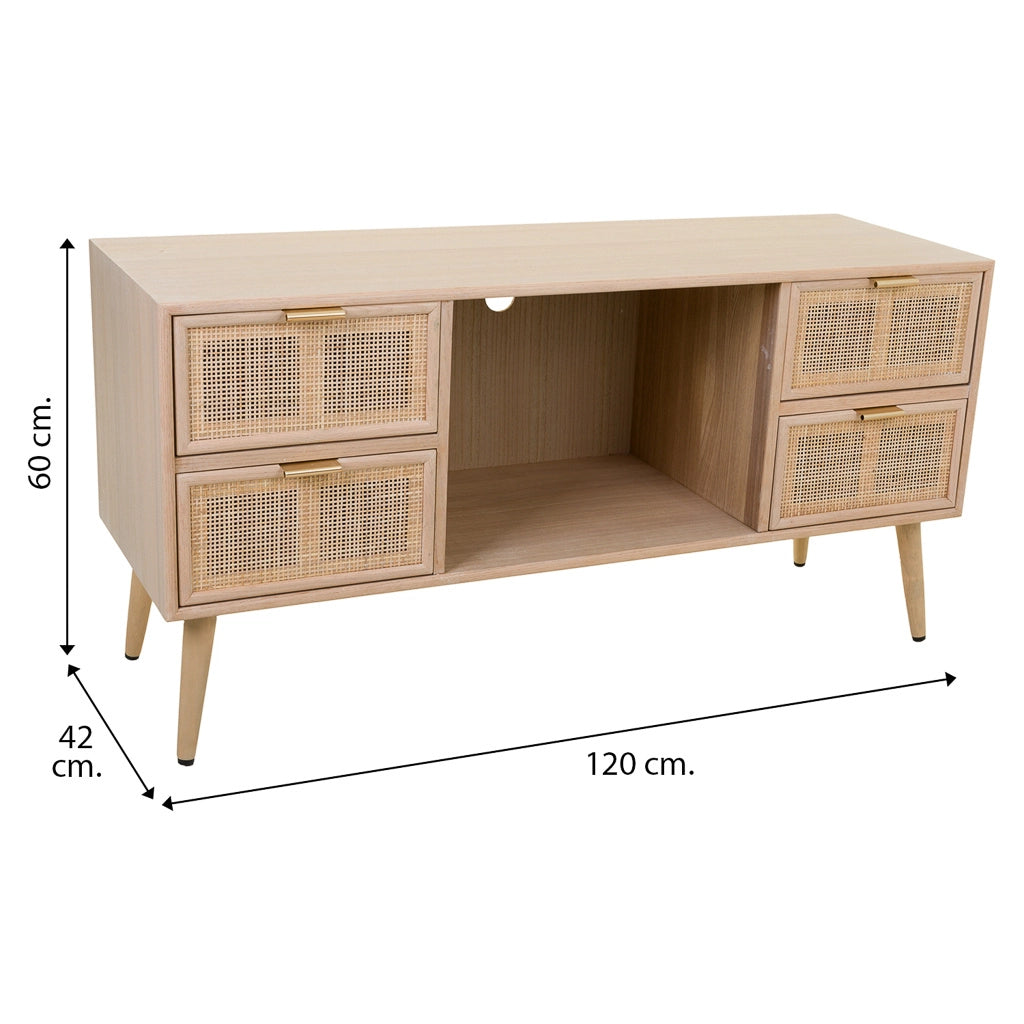 Mobile basso in MDF e rete, marrone, 120x42x60 cm