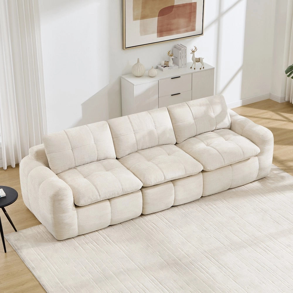 Divano 3 posti ¨C Minimal ¨C Beige tessuto chenille imbottito con cuscini