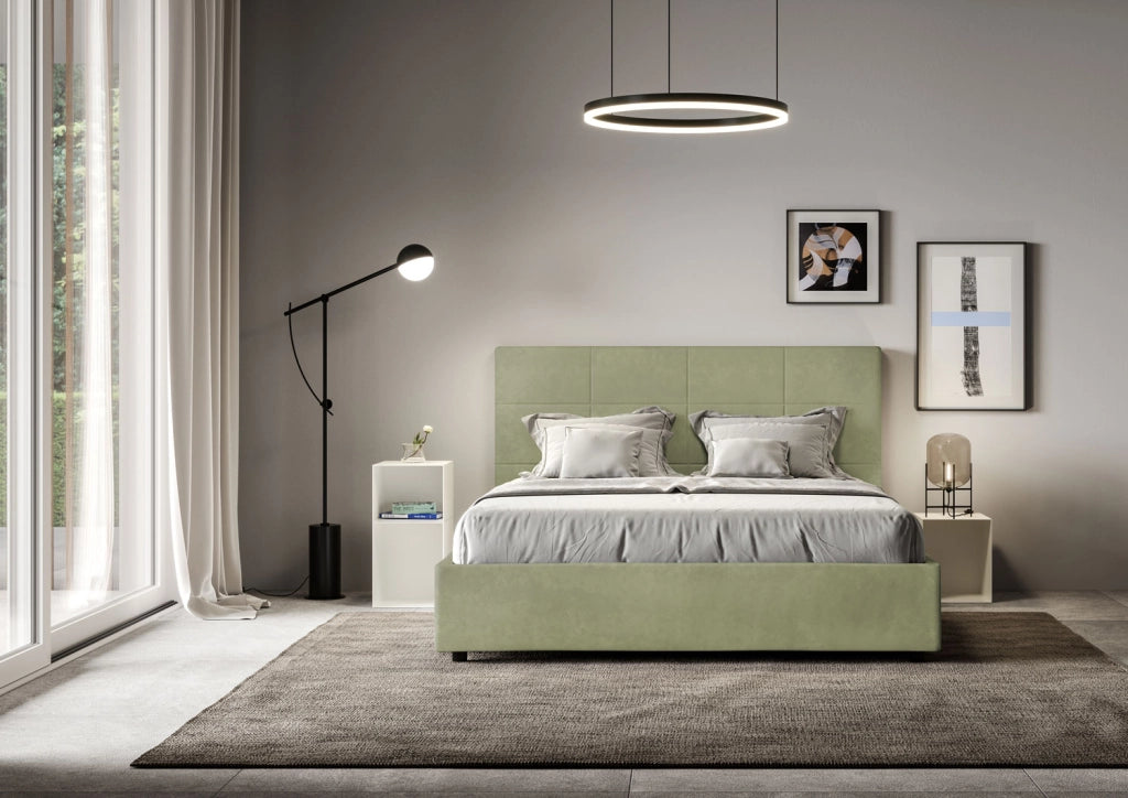 BS COM Letto una piazza e mezza senza rete imbottito 130x200 microfibra tè verde