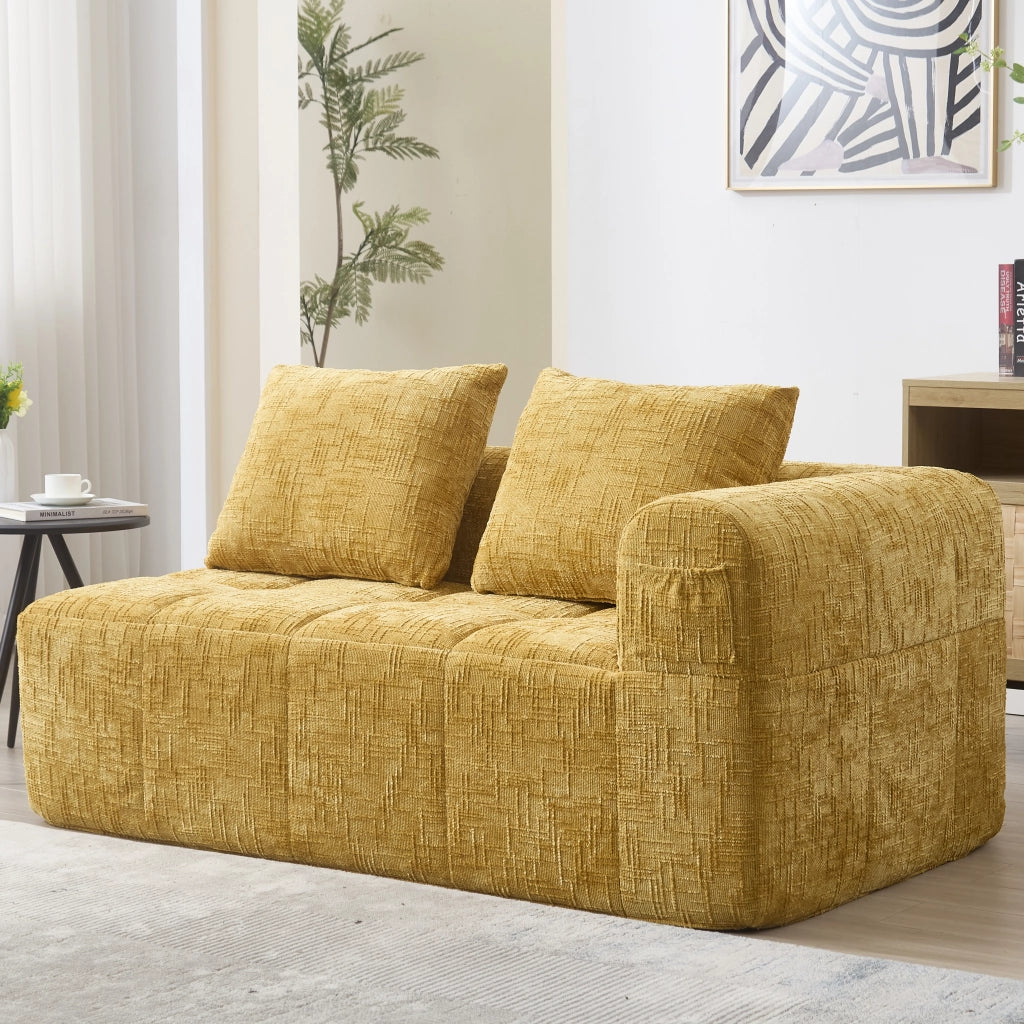 Divano 2 Posti con Cuscini e Tasche Laterali ¨C MINIMAL ¨C Giallo, Morbido