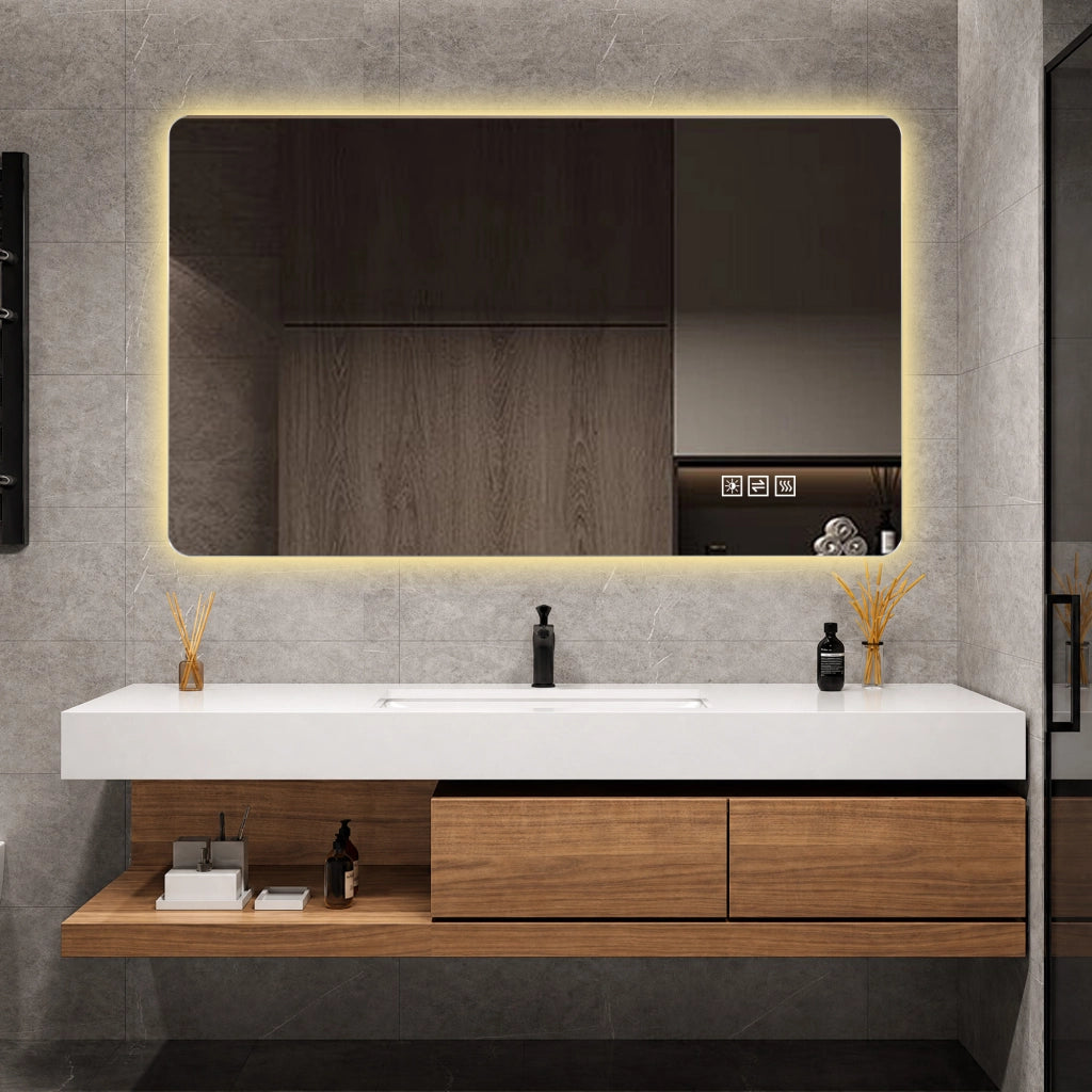 Specchio da bagno LED con retroilluminazione antiappannamento 3 tonalità dimmerabile memoria IP44 argento