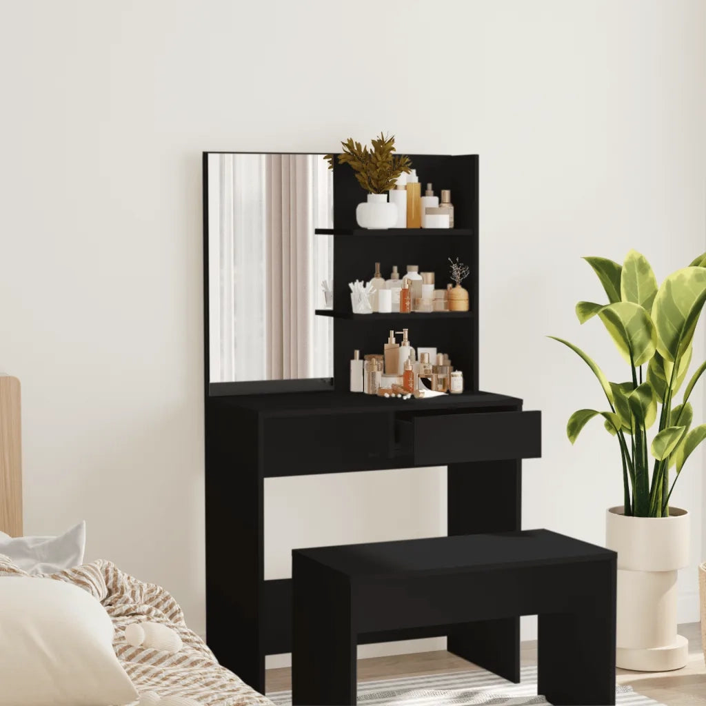 Toeletta con Specchio-Tavolo da Vanit¨¤ Nero 74,5x40x141 cm