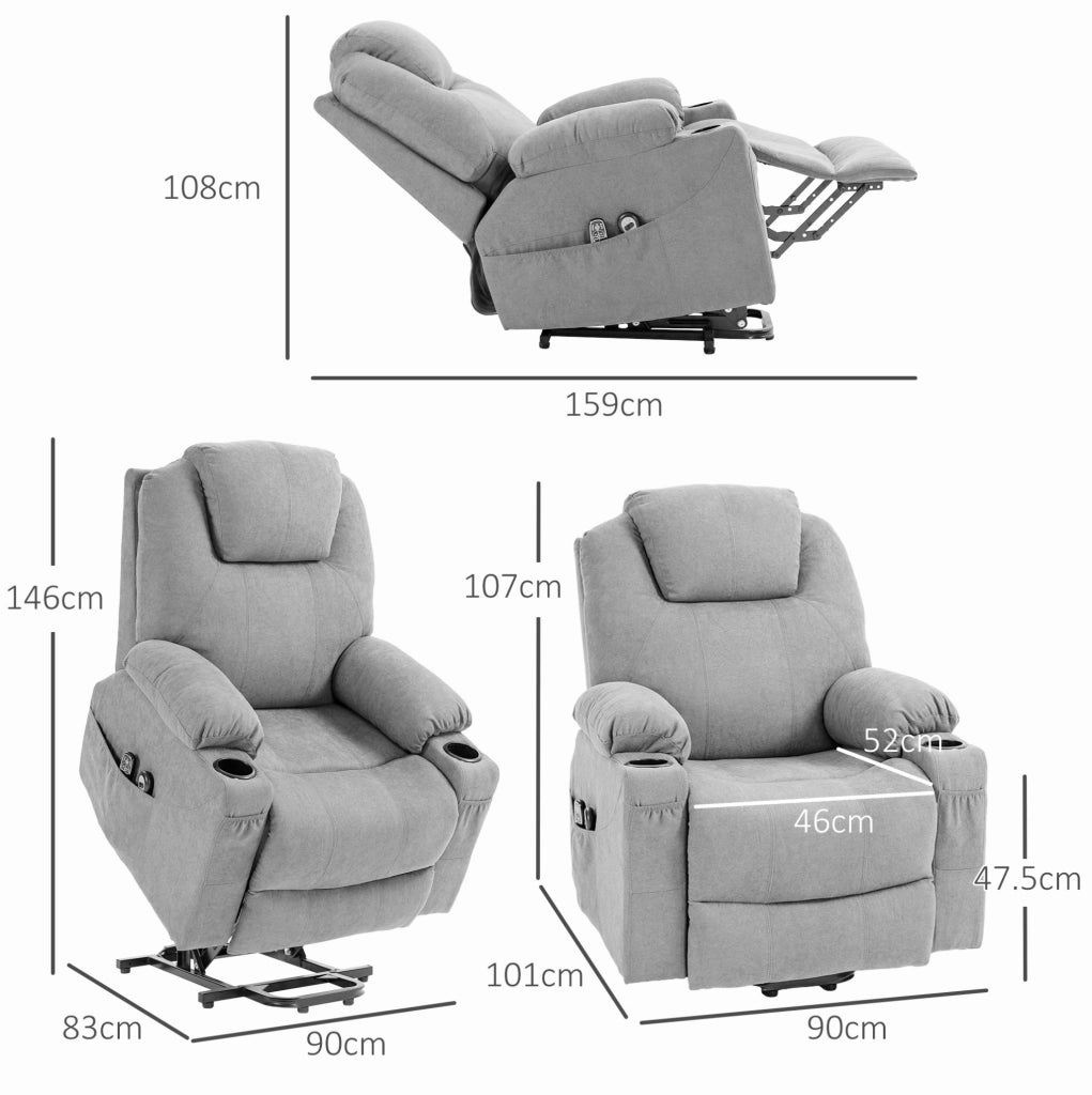 Poltrona Relax Elettrica con Funzione Alzapersone, Massaggio e Riscaldamento, Grigio Chiaro
