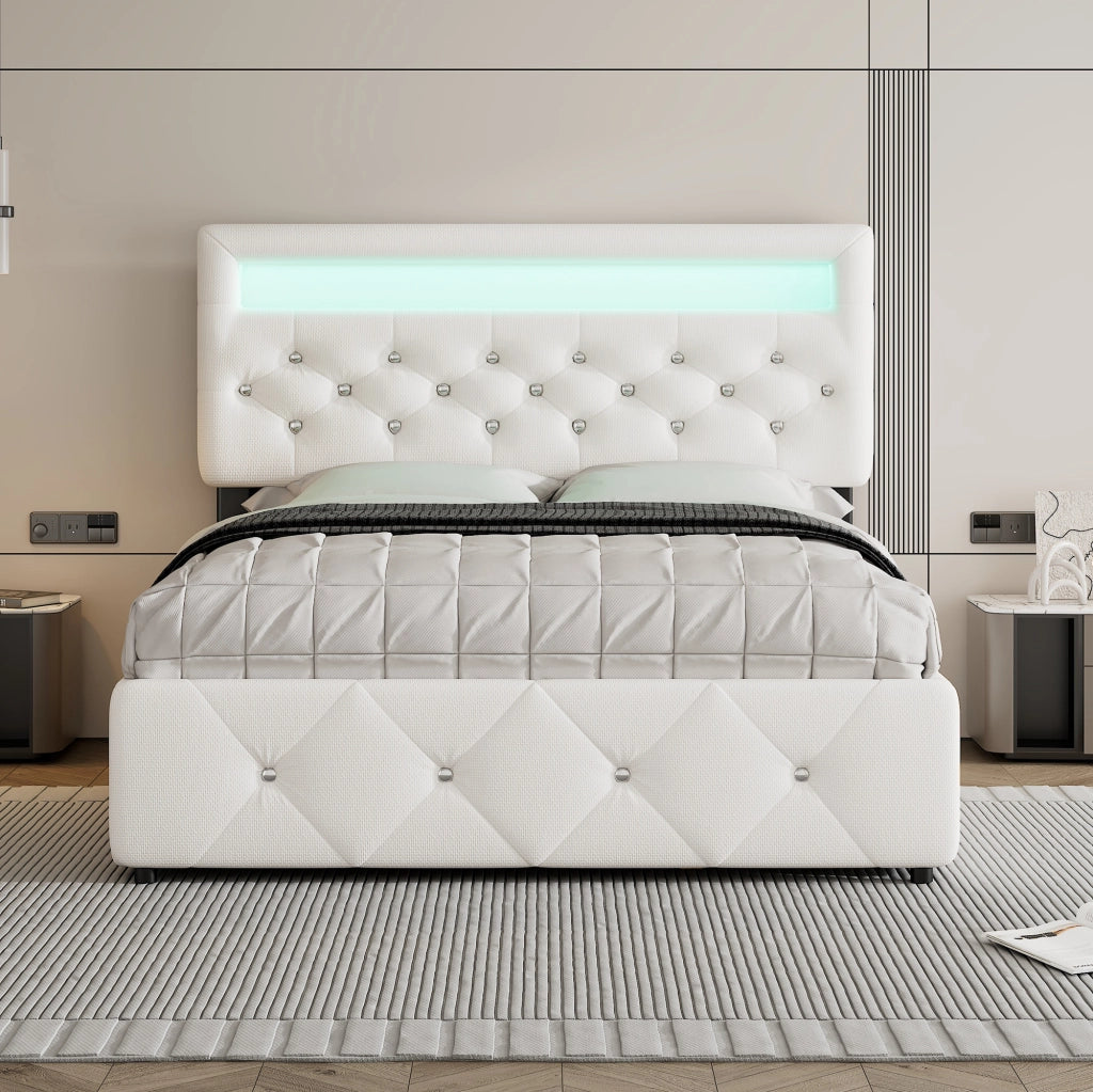 letto imbottito cotone e lino bianco 140 x 200 cm
