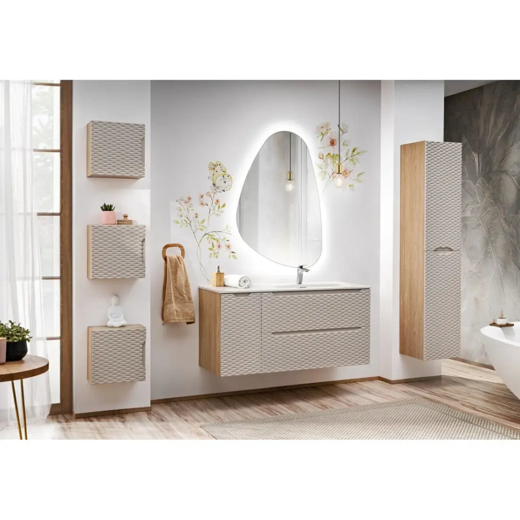 Mobile contenitore YOKA – Beige e rovere chiaro 35 cm compatto