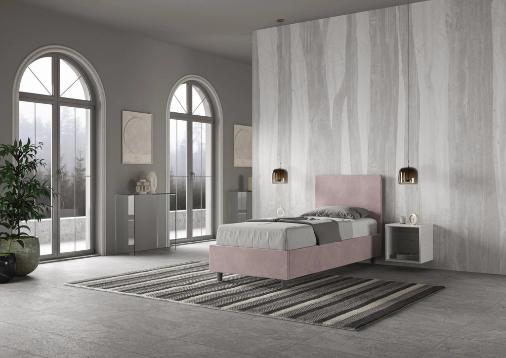 BS COM Letto singolo con rete imbottito 80x210 microfibra glicine