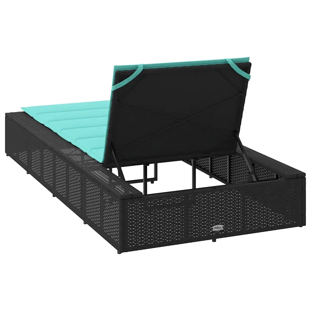 Lettino Prendisole | Sdraio da giardino | Lettino da sole con Cuscino Galleggiante Nero in Polyrattan