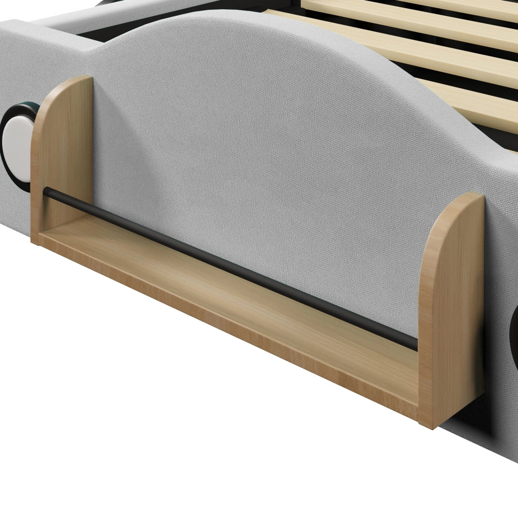 Letto imbottito 90x200 grigio con contenitore e tasche