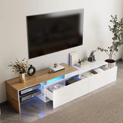 Mobile TV moderno 170 cm bianco e naturale con ripiani in vetro e LED a 16 colori