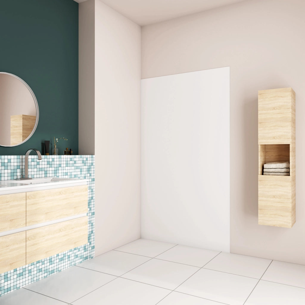 120x210 cm Pannello Doccia Realizzato in Alluminio Spessore 3mm con Profili Finitura Bianco Opaco per Rivestimento Parete Bagno
