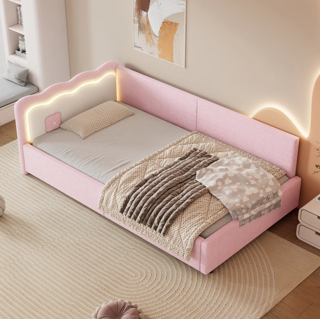 Letto da giorno con illuminazione LED ambientale; 90x200 cm; rosa
