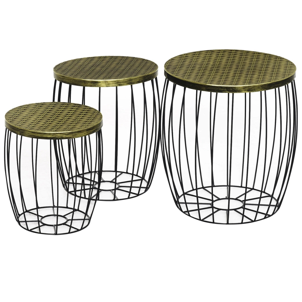 Set da Giardino Esterno, 3 Tavolini da Balcone Impilabili, Arredamento da Giardino Stile Industriale in Metallo, Nero e Bronzo