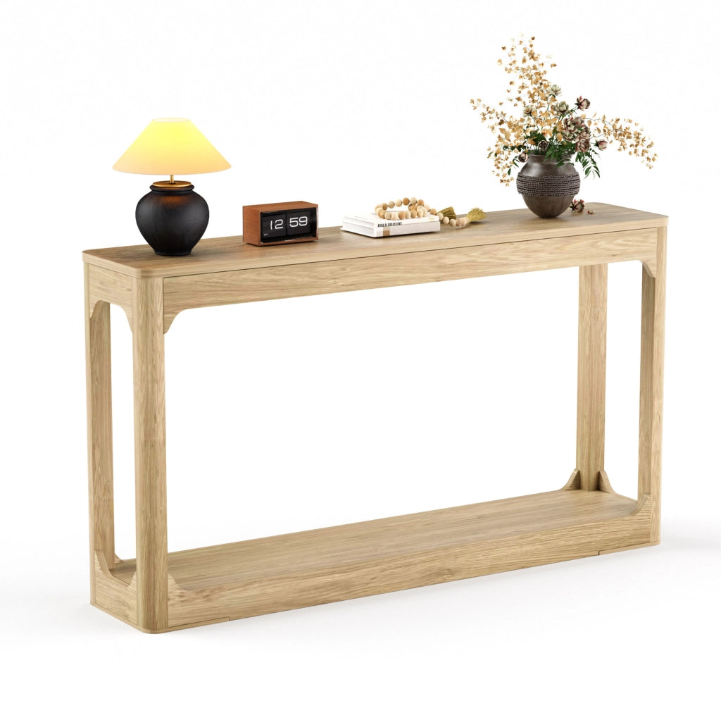 Tavolo consolle 140 cm a 2 ripiani aperti in MDF colore naturale per ingresso
