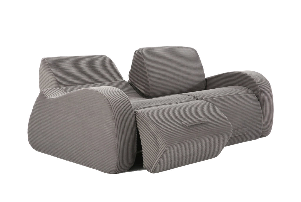 Divano modulare ULEVR 247 cm in velluto a coste grigio, 3 moduli convertibile in letto