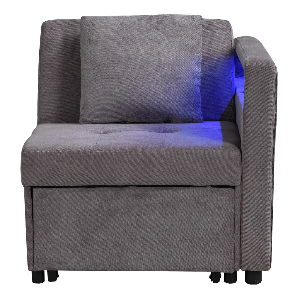Divano letto 3 in 1 177x68x65 cm in lino grigio scuro con LED, USB e USB-C