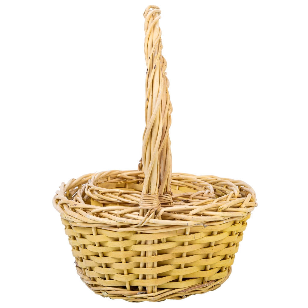 Set di 3 cestini in vimini con manici gialli