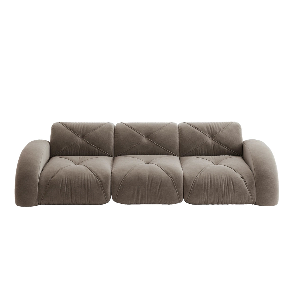 Divano modulare senza struttura interna in ciniglia taupe con schiuma 32D design basso 281 × 95 × 76 cm