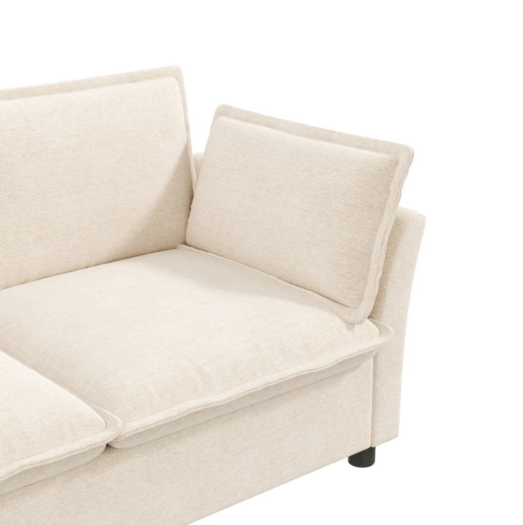 Divano compatto beige a 2 posti in ciniglia con 2 cuscini