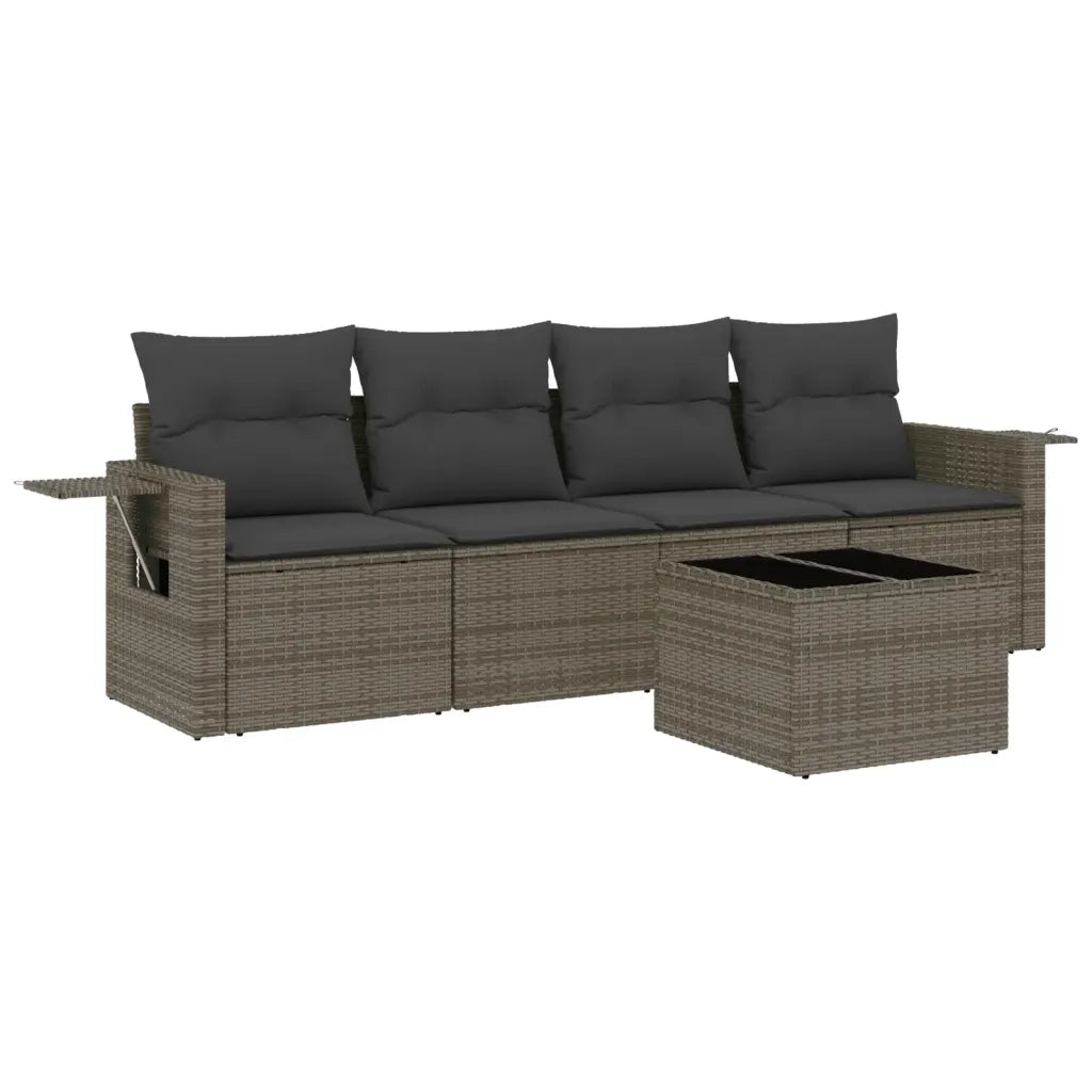 Set Divano da Giardino 5 pz con Cuscini Grigio in Polyrattan