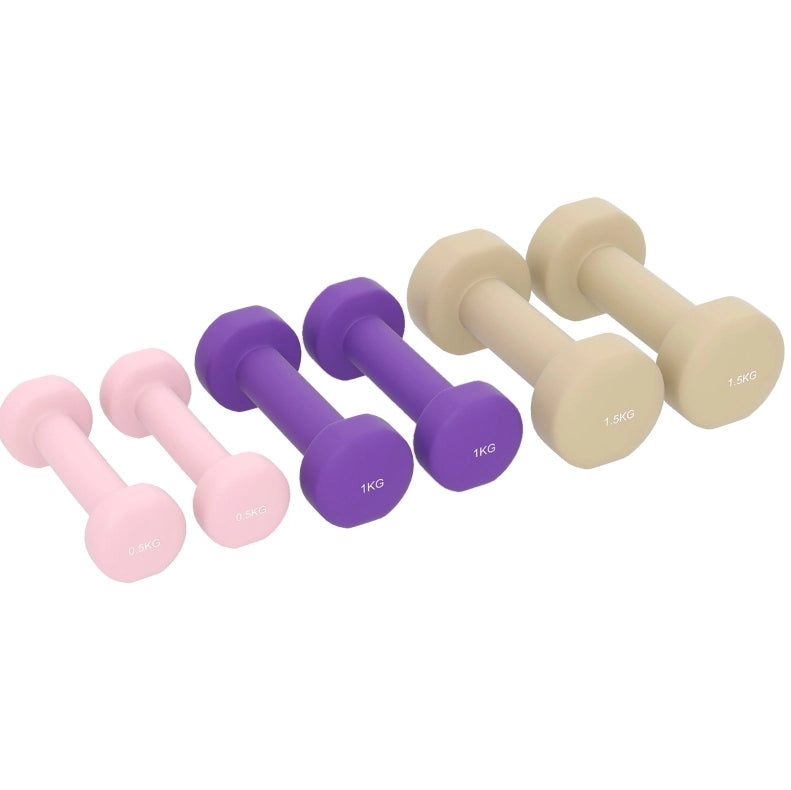 Set 6 manubri ULEVR da 0,5, 1 e 1,5 kg con valigetta, pesi per allenamento rosa