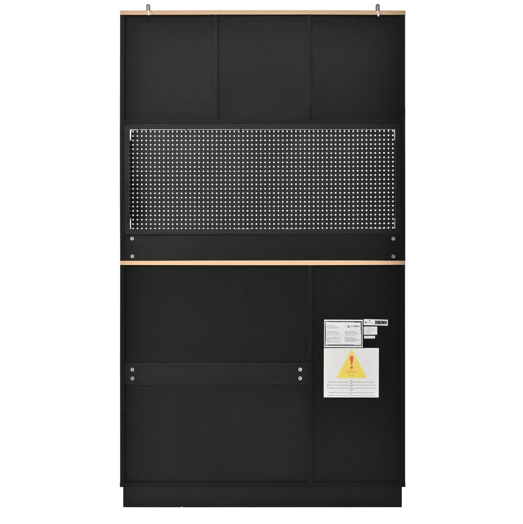 Credenza alta con ante a vetro; ripiani regolabili; pannello forato; 103;5x40x180 cm; nero