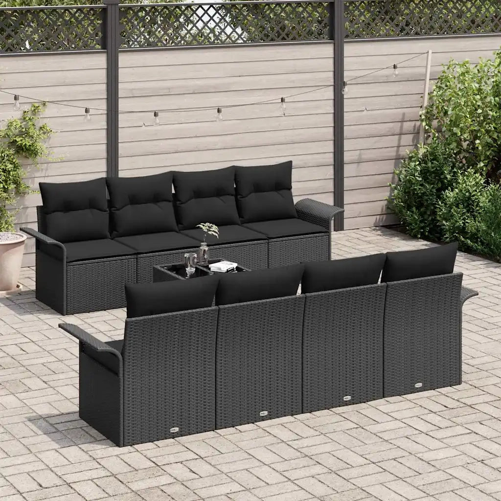 Set Divano da Giardino con cuscino 9 pcs Nero polyrattan 3345293