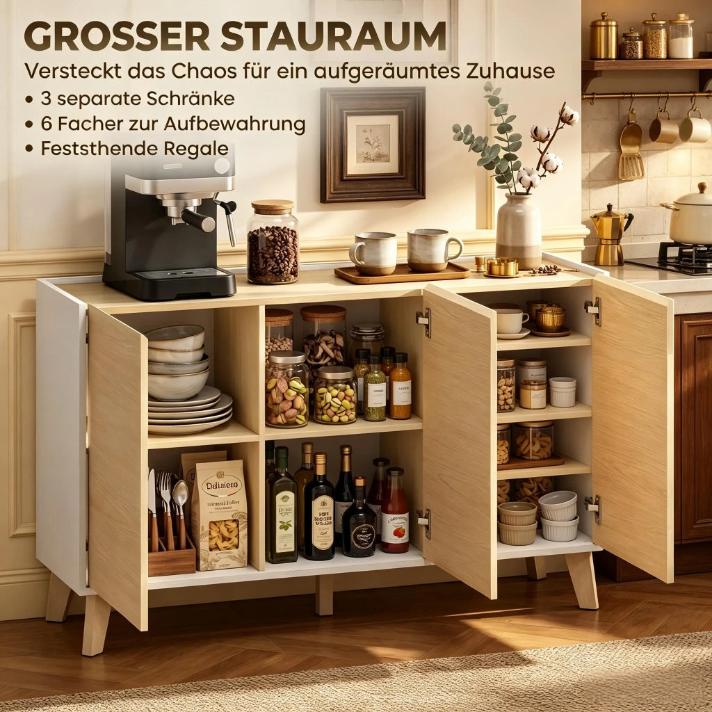 Credenza da cucina nordica con 3 ante e 6 scomparti