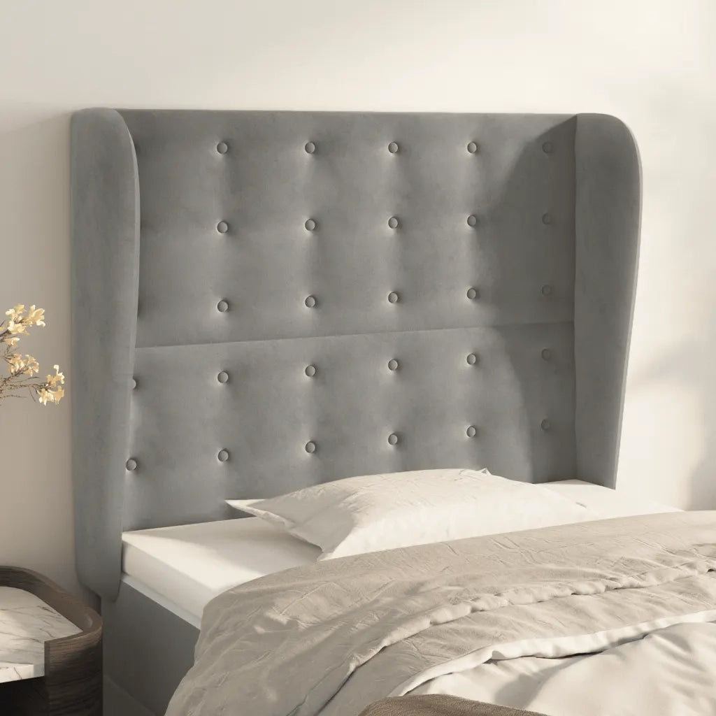 Testiera | Testata ad Orecchio Grigio Chiaro 93x23x118/128 cm in Velluto