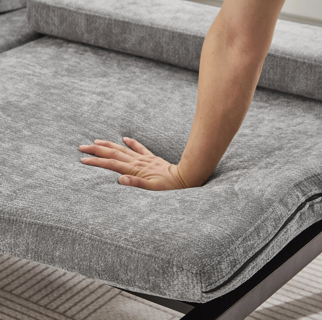 Divano Letto Pieghevole in Legno Massello con Letto Singolo Estraibile - Grigio Chiaro
