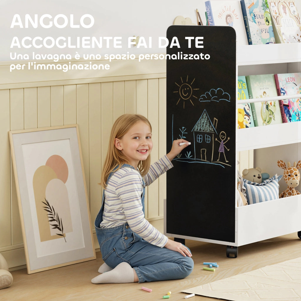 Libreria per Bambini con Lavagna e Ruote ¨C Minimal ¨C Bianco