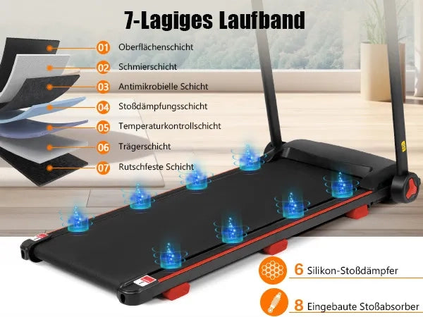 Tapis Roulant Pieghevole per Casa, 3,0 HP, Velocità fino a 14 km/h, Inclinazione 8%, Ampia Superficie di Corsa, Silenzioso, Display LED e Bluetooth, Portata Max 120 kg