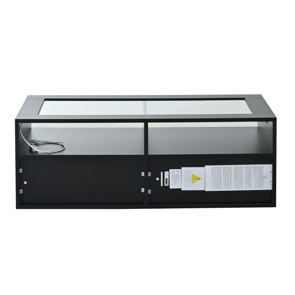 Tavolino da caff¨¨ 100x50x35 cm con LED, vetro temperato e 2 cassetti nero