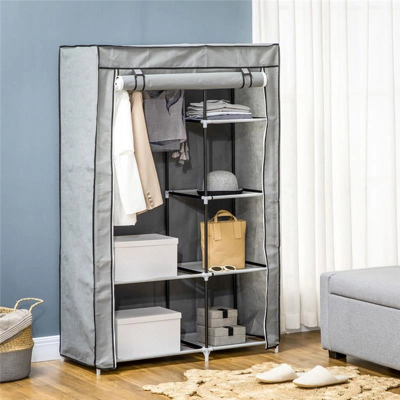 ARMADIO GUARDAROBA PORTATILE CON 6 RIPIANI APERTI 103X43X162.5 CM GRIGIO