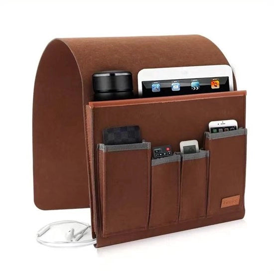 Tas di stoccaggio per il divano - Tas di stoccaggio per il comodino in velluto - Tas di stoccaggio per il comodino con telecomando - 5 tasche - Tas di stoccaggio laterale per il bracciolo - Può contenere riviste, tablet e smartphone - 32x25x5cm - marrone