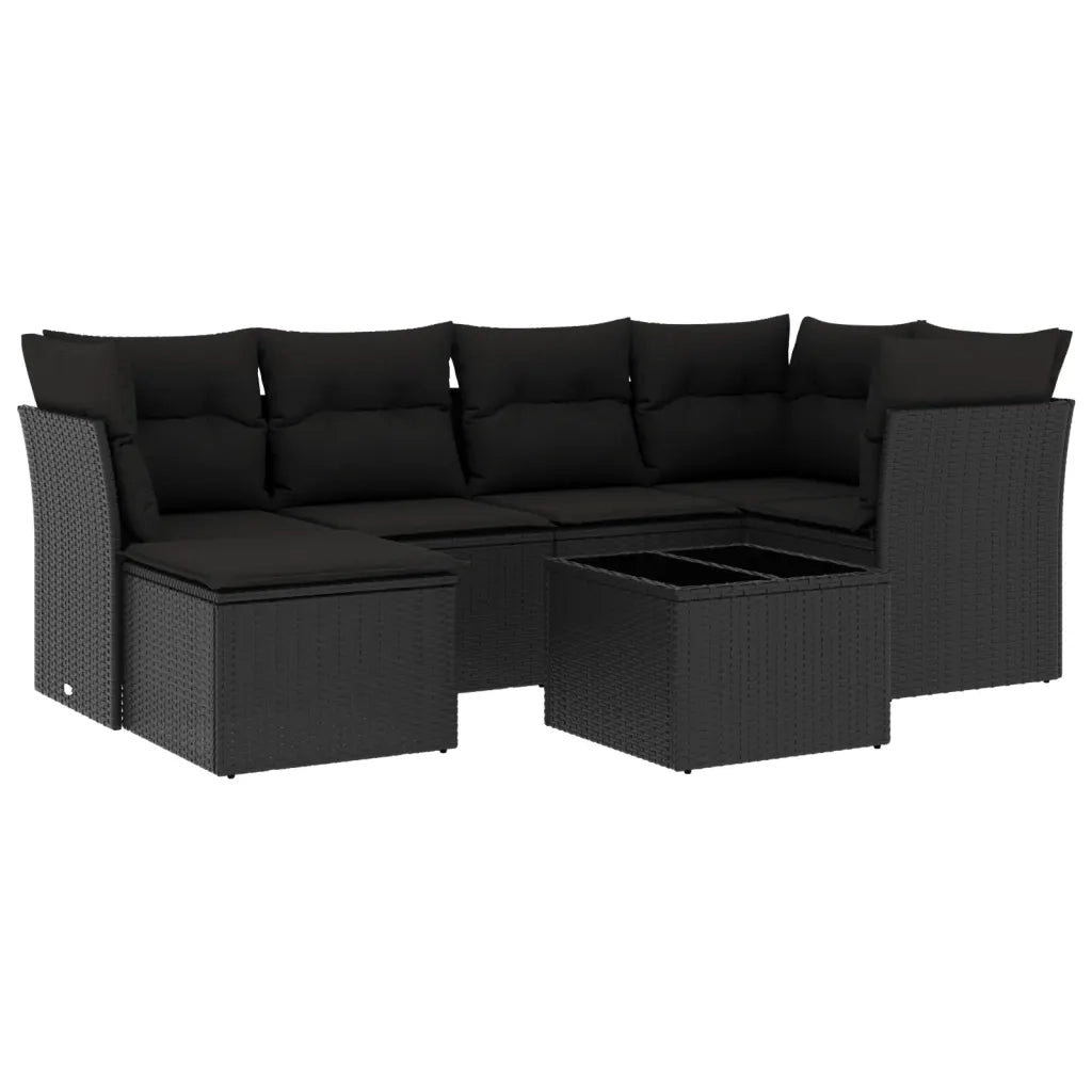 Set Divani da Giardino con Cuscini 7pz Nero Polyrattan