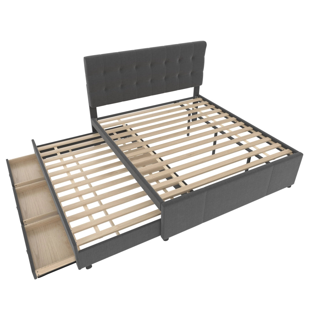 LETTO Estraibile 140x200 cm Lino Grigio con 3 cassetti