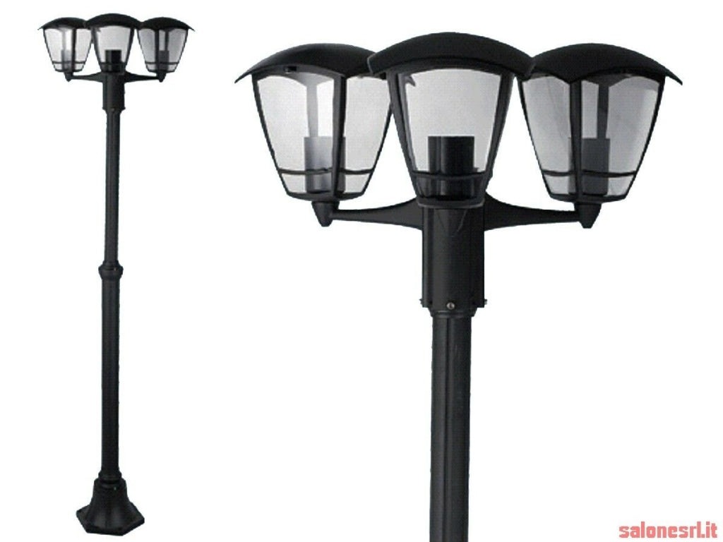 LAMPIONE 3 LUCI SELENE ALTEZZA CM.183 ALLUMINIO PRESSOFUSO VERNICIATO NERO