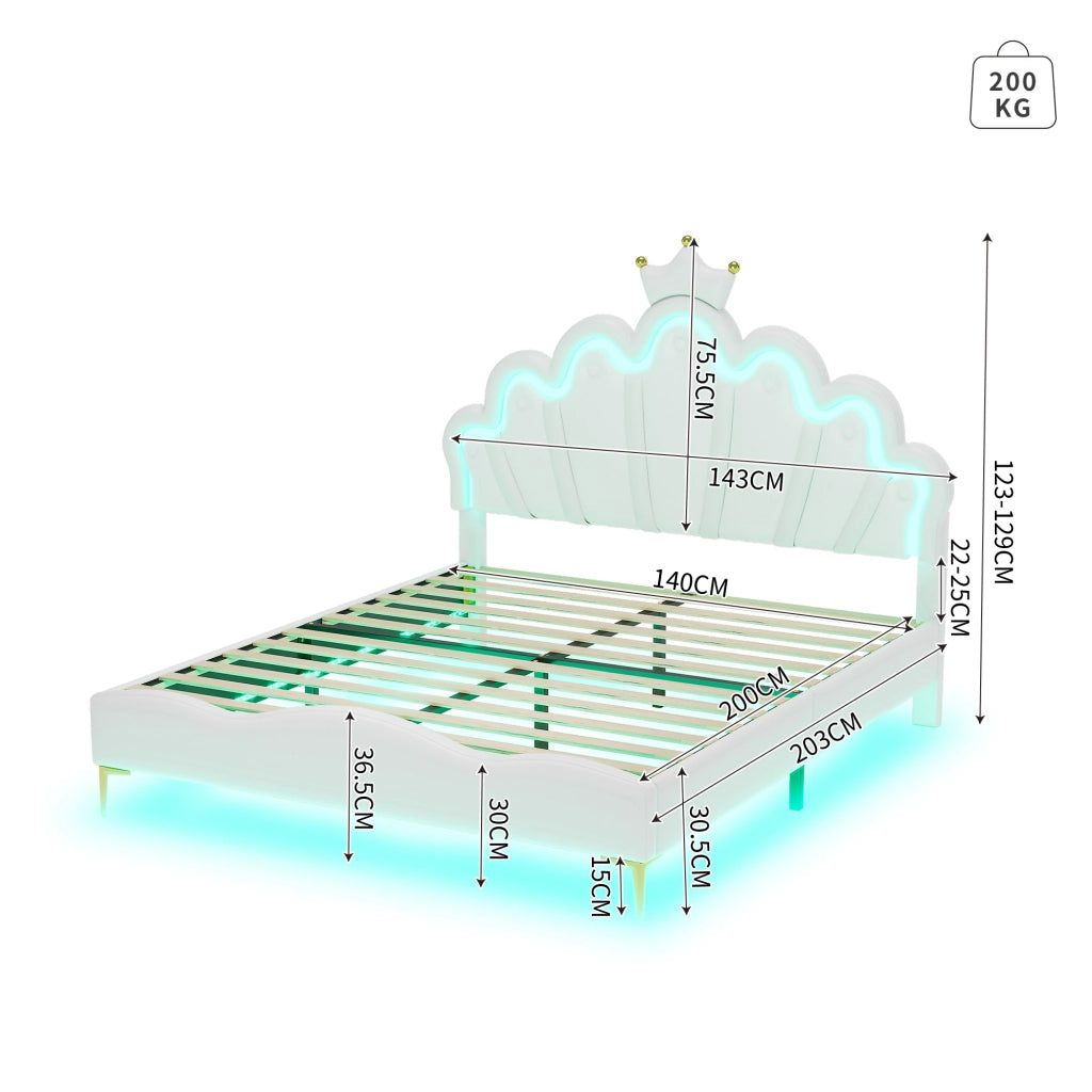 LETTO 140x200 cm in PU Bianco con LED