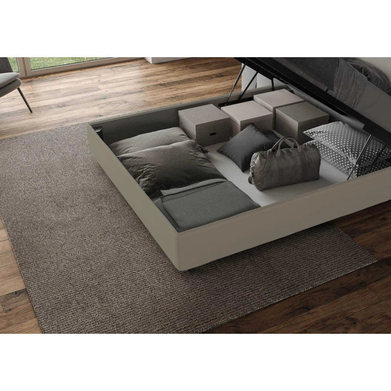 Letto imbottito Matrimoniale 190x200 cm Mika - Similpelle,Cappuccino,Contenitore