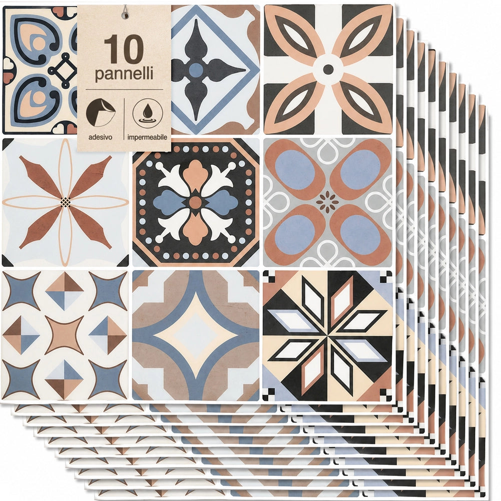 Set 10 Pannelli Adesivi Piastrelle da Parete 30,5 cm Decoro Mosaico in PVC Multicolore