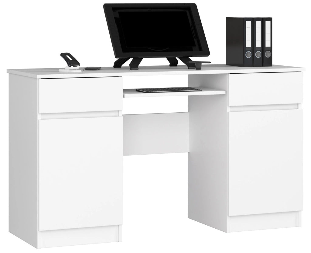 Scrivania per computer AKORD A5 Bianco 135 cm 2 ante 2 cassetti 135x50x77 cm