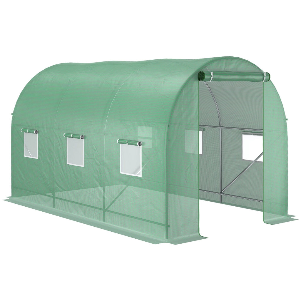 Serra in alluminio, serra per pomodori, serra calda, tunnel in polietilene, telaio freddo con finestra, verde, 350 x 200 x 200 cm
