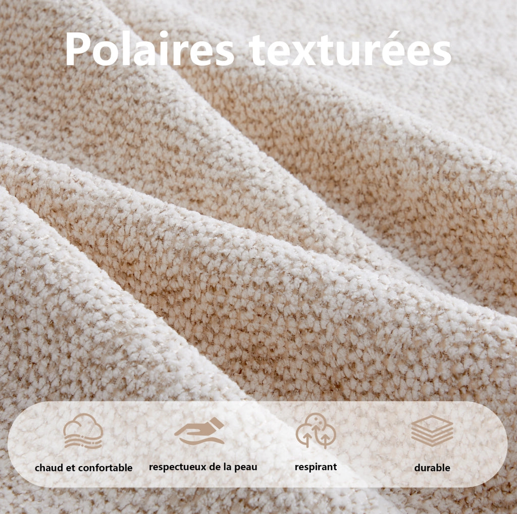 Divano modulare 4 posti a forma di conchiglia con schiuma ad alta densità 32D e tessuto beige bianco, ideale per soggiorno
