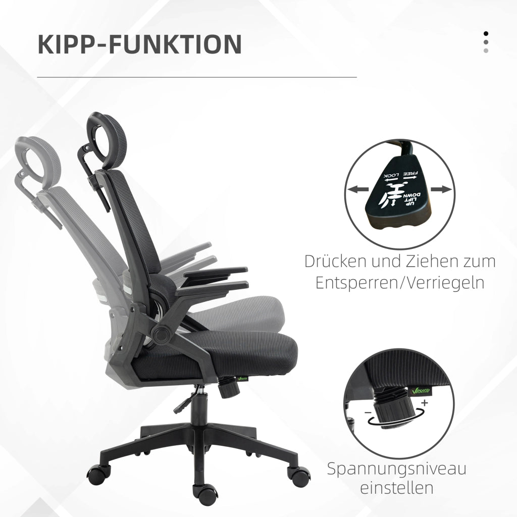 Sedia da ufficio ergonomica girevole con poggiatesta e supporto lombare in rete nera
