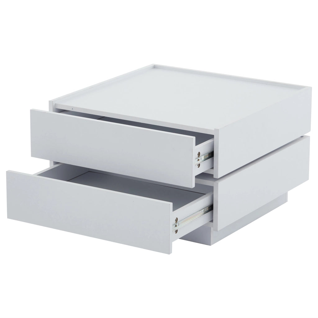 Tavolino da salotto girevole a 360 gradi in pannello truciolare bianco 60 x 60 x 38 cm con 2 cassetti
