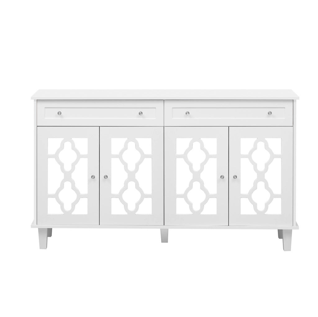Credenza bianca con 4 ante a specchio e 2 cassetti