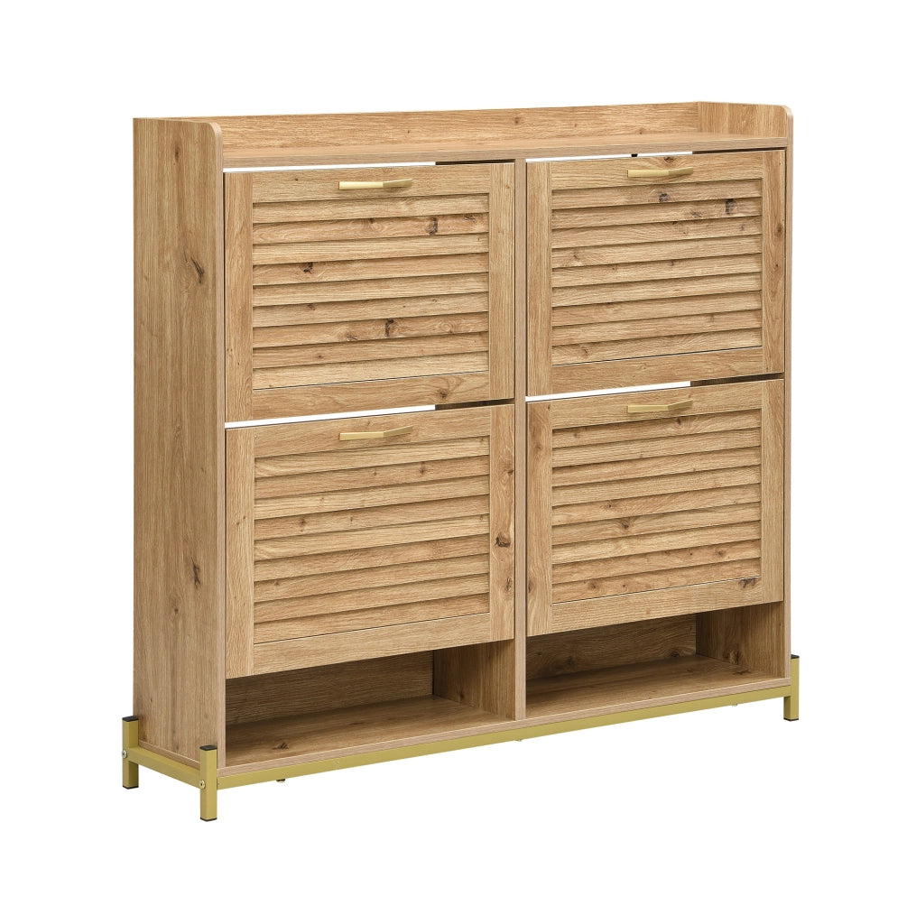 Scarpiera a 4 ante in MDF con base in metallo e ripiano superiore; 108;5 ¡Á 24 ¡Á 100 cm; color legno