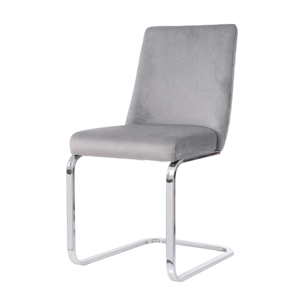 Set di 4 Sedie da Pranzo in Velluto con Gambe in Metallo Argento, Design a Diamante, Grigio